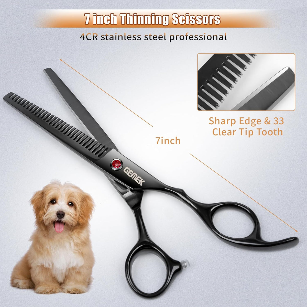 7.0in Titanium Professional Dog Grooming Scissors Set, GEMEK 6 in 1 Straight & Thinning & Upwards