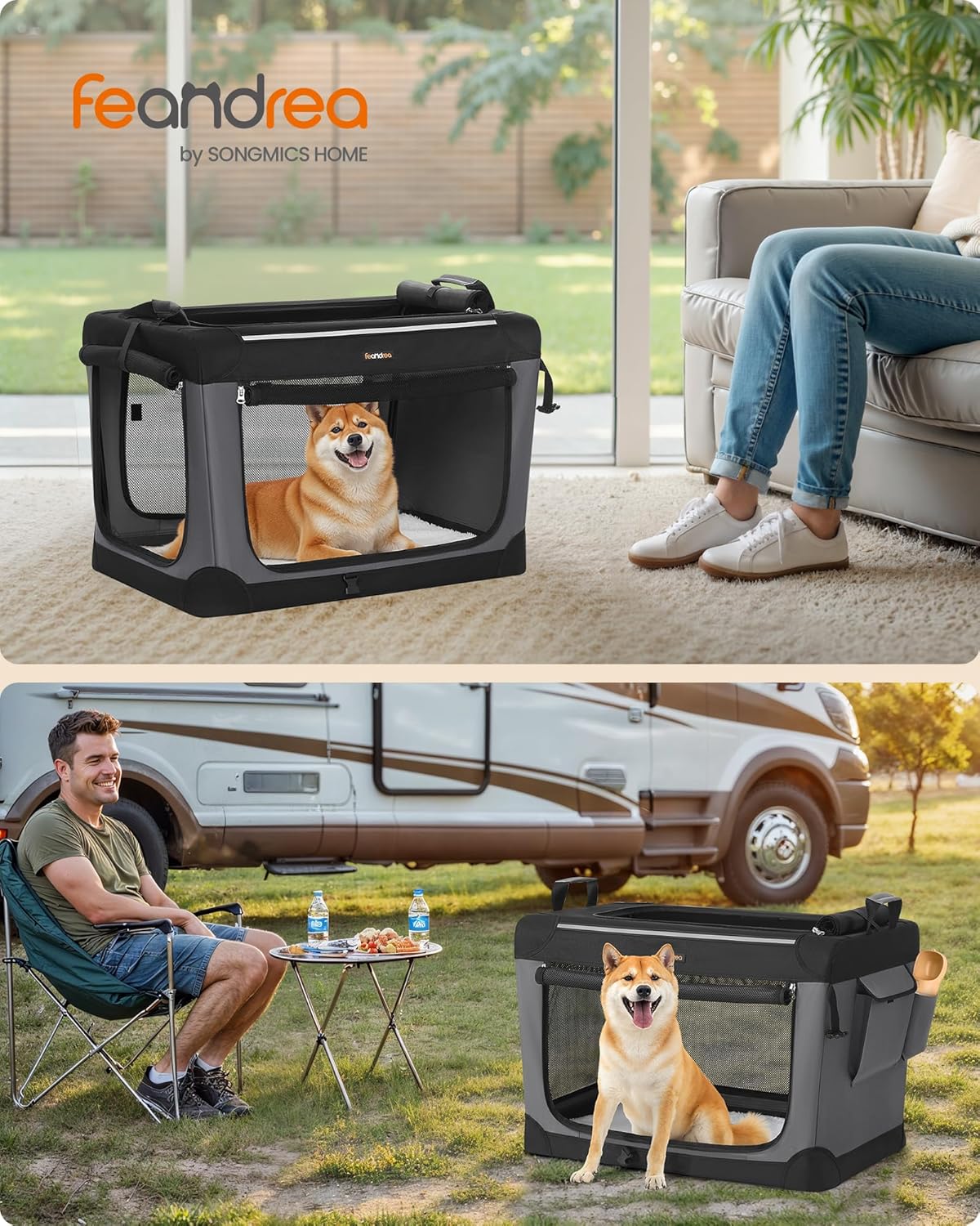 Feandrea Collapsible Dog Crate, 30-Inch Portable Dog Travel Crate for Medium Dogs, Oxford Fabric
