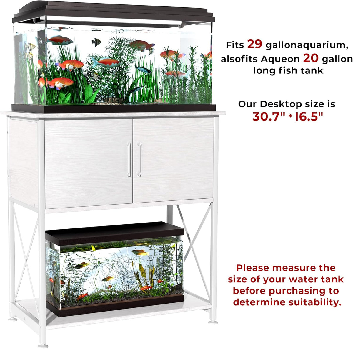 20-29 Gallon Aquarium Stand Metal Frame Fish Tank Stand with Cabinet Storage, for 20 Gallon Long