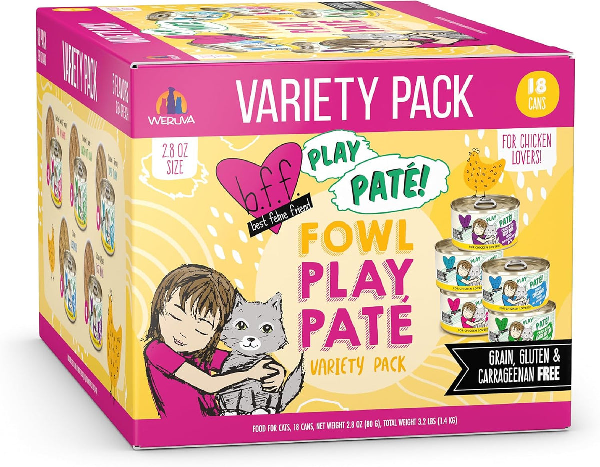 Weruva B.F.F. Play - Best Feline Friend Paté Lovers, Aw Yeah!, Fowl Play Yellow Patés Variety Pack