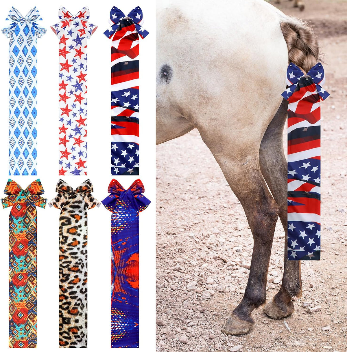6 Pcs Horse Tail Bag Breathable Guard 22" Slip on Horse Care Tail Wrap 2 Strand Closure Straps