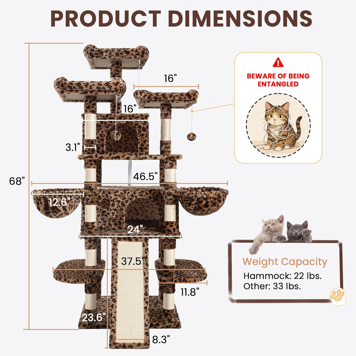 SHA CERLIN 68 Inches Multi-Level Large Cat Tree for Large Kitties/Big Cat Tower with Condo/Cozy