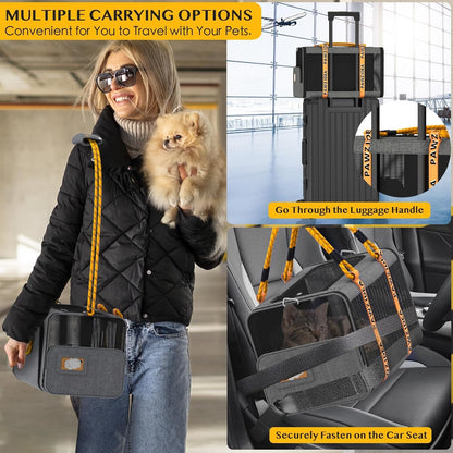 PAWZIDEA Expandable Pet Carrier w/ID Card, 18x11x11 in Small Dog Carrier TSA Airline Approved, Top
