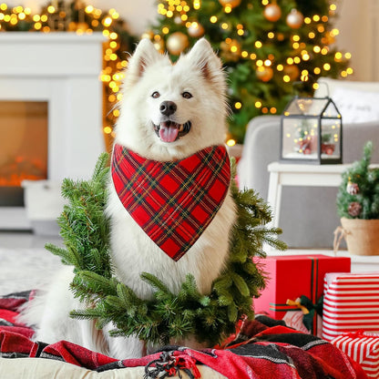 Abbylike 50 Pieces Christmas Plaid Dog Bandanas Bulk Xmas Bandanas for Dogs Triangle Kerchief Bibs