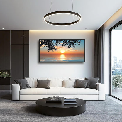 Framed Large Lake Sunset Wall Art, Oversized Natural Landscape Wall Decor for Living Room, Tree