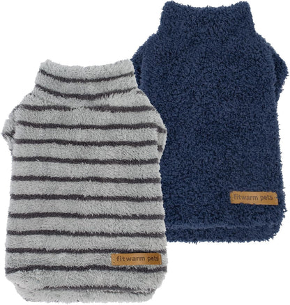 Fitwarm 2 Pack Striped Fleece Dog Sweater, Warm Winter Dog Clothes for Small Dogs Boy Girl, Fuzzy