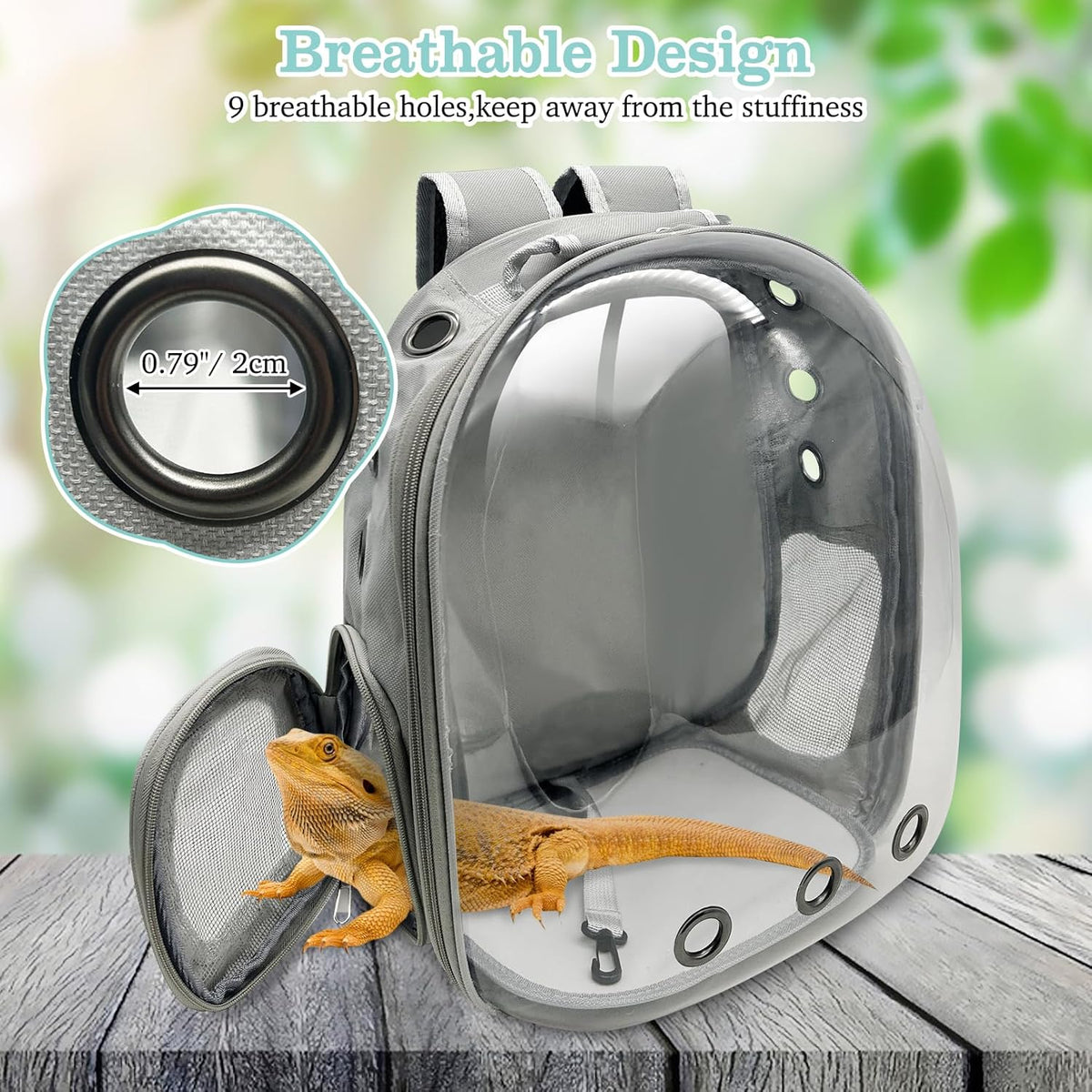 PINVNBY Bearded Dragon Carrier Backpack with Harness and Leash Set Large Reptile Travel Carrier