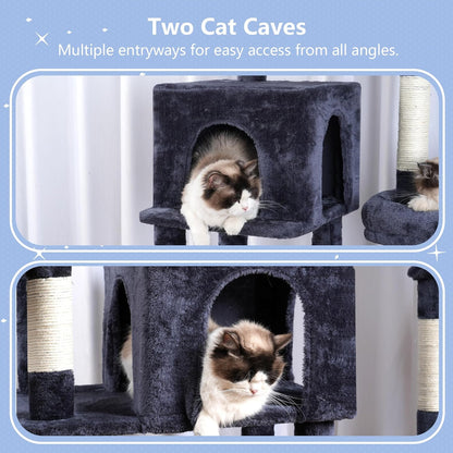 Hey-brother Cat Tree Tower, Scratching Posts with a Extended Part, Wide Platforms, Cozy Condos
