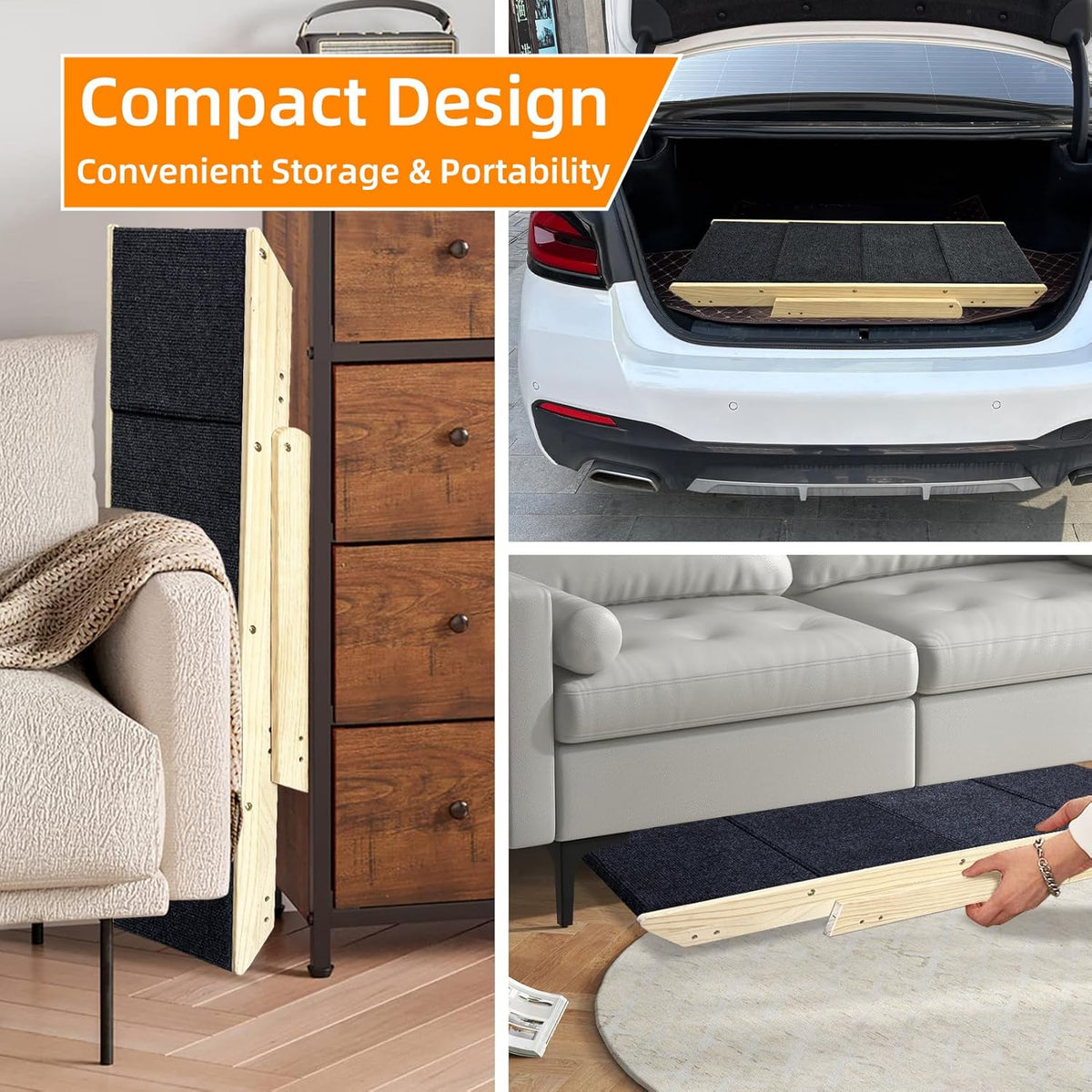 Dog Stairs/Ramp for Bed, Wooden Convertible Pet Steps, Portable Dog Ladder Up to 180 Pound for