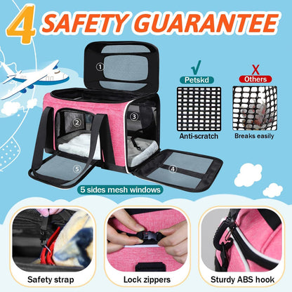 Petskd Top-Expandable Pet Carrier 17x11x9.5 Inches Alaska Airline Approved, Soft-Sided Carrier for