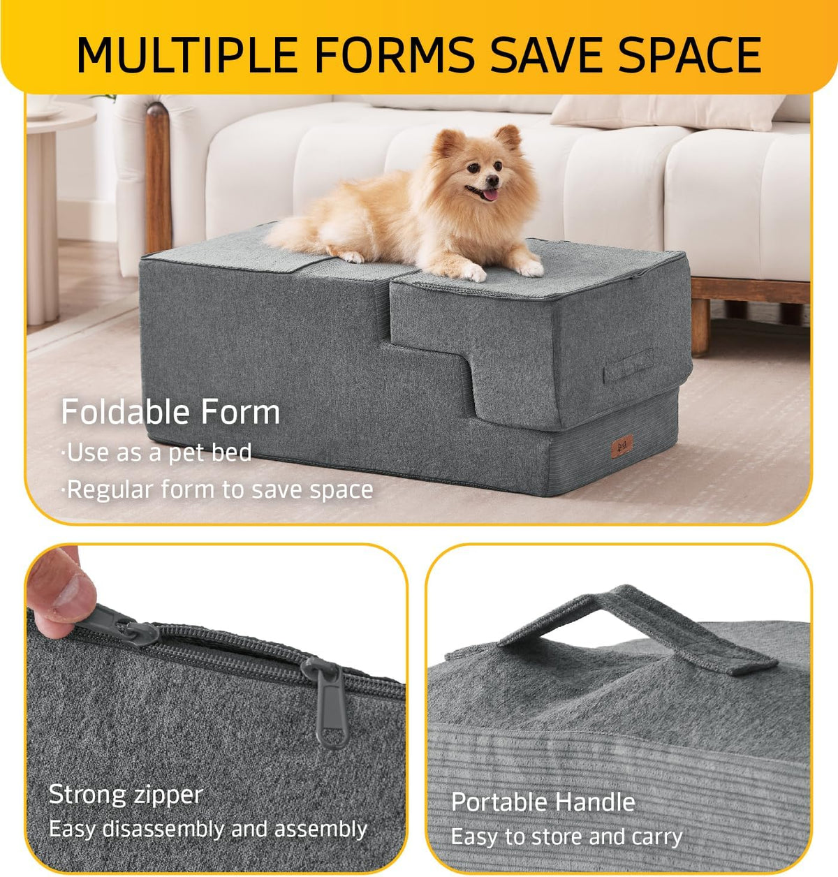 Dog Stairs for Bed, Dog Steps for Bed Couch Sofa, 35D Foam Pet Steps for Small Dogs and Cats, Extra
