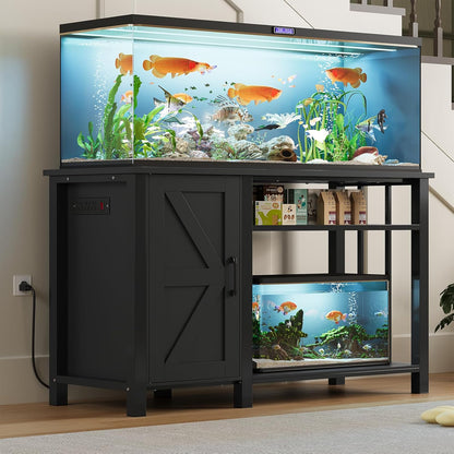 55-75 Gallon Fish Tank Stand with Power Outlet & Adjustable Shelf, Heavy Duty Aquarium Stand with