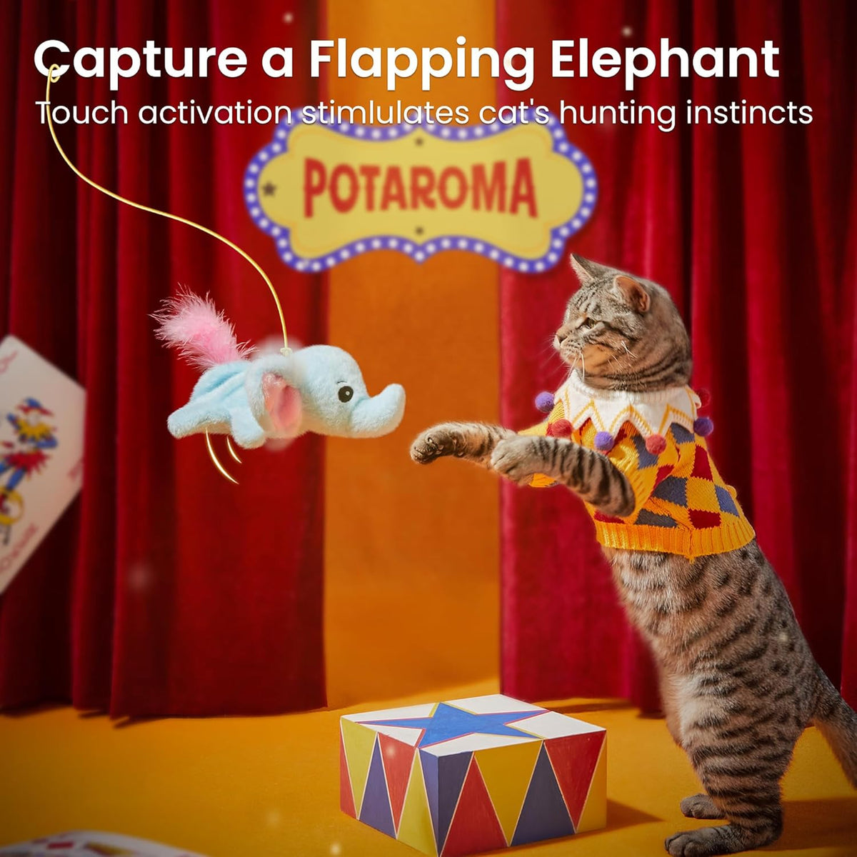 Potaroma Cat Toys Flapping Elephant, Interactive Realistic Kitten Toy Stuffed with Catnip and