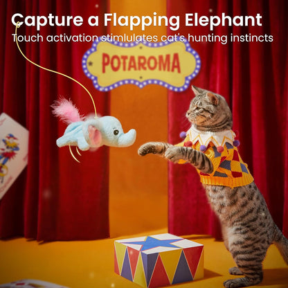 Potaroma Cat Toys Flapping Elephant, Interactive Realistic Kitten Toy Stuffed with Catnip and