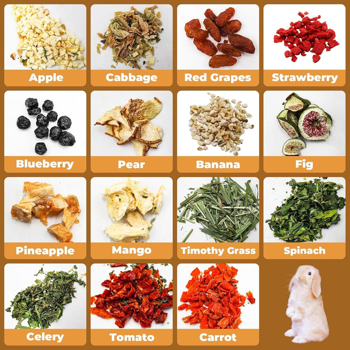 Bunny Treats, Treat Box with 15 Kind of Snacks for Rabbit, Hamster, Chinchilla, Guinea Pig and