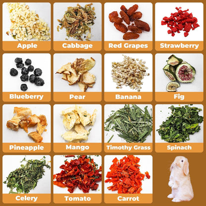 Bunny Treats, Treat Box with 15 Kind of Snacks for Rabbit, Hamster, Chinchilla, Guinea Pig and