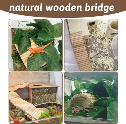 Hamiledyi 15.66 x 7.8 Inches Wooden Reptile Hideout Bearded Dragon Bendy Bridge Climbing Ladder