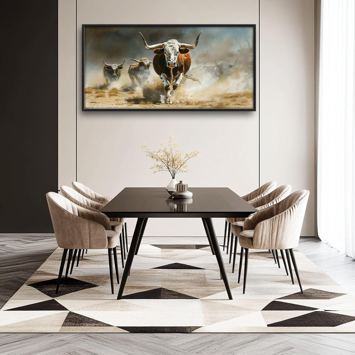 Highland Cow Large Wall Art Western Running Longhorn Pictures Rustic Wild Animal Wall Decor Canvas