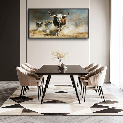 Highland Cow Large Wall Art Western Running Longhorn Pictures Rustic Wild Animal Wall Decor Canvas