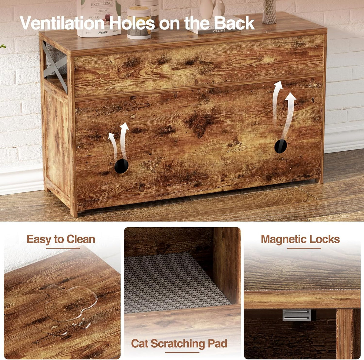 Cat Litter Box Enclosure for 2 Cats, 47" Double Hidden Litter Box Furniture with Scratch Pad