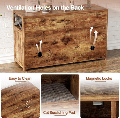 Cat Litter Box Enclosure for 2 Cats, 47" Double Hidden Litter Box Furniture with Scratch Pad