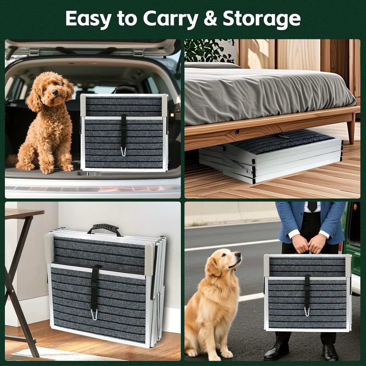 Dog Stairs for Car, Extra Wide Stairs for Large Dogs, Pet Steps Aluminum Foldable Dog Steps for