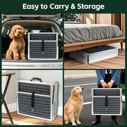 Dog Stairs for Car, Extra Wide Stairs for Large Dogs, Pet Steps Aluminum Foldable Dog Steps for