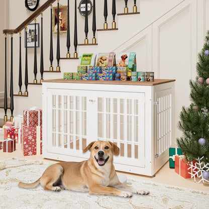 48" Heavy Duty Dog Crate Furniture for Small,Medium and Large Dogs,Rustic Wooden Dog Cage Kennel