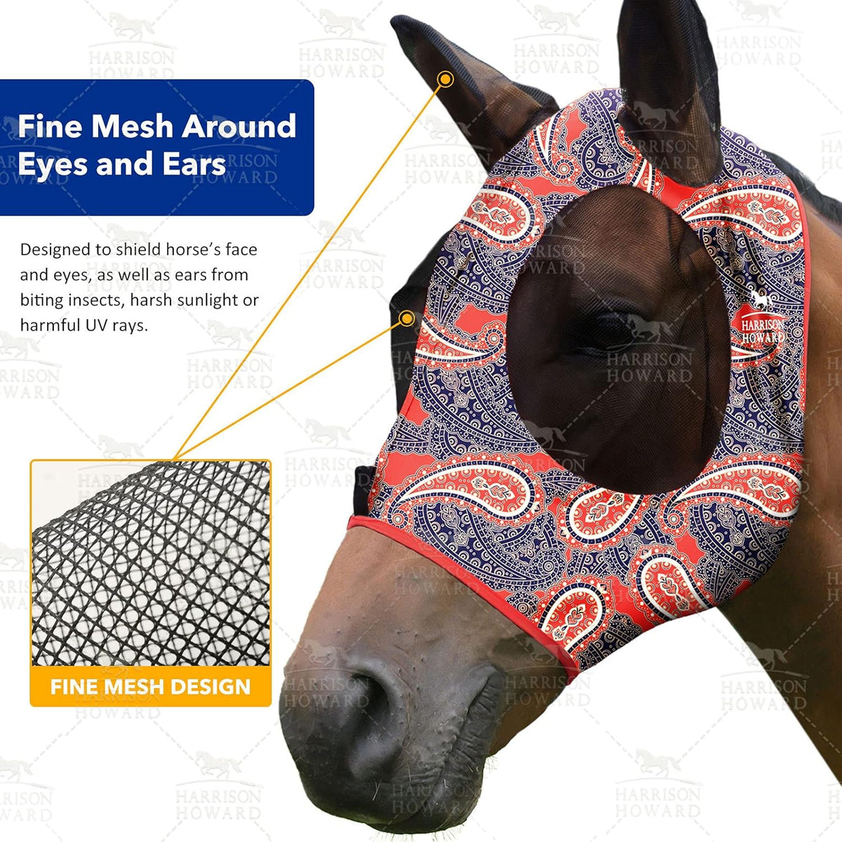 Harrison Howard Super Comfort Stretchy Fly Mask Large Eye Space with UV Protection Soft on Skin
