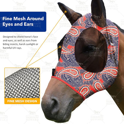 Harrison Howard Super Comfort Stretchy Fly Mask Large Eye Space with UV Protection Soft on Skin