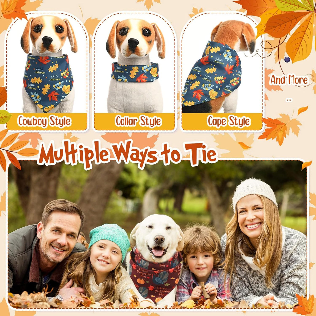 Abbylike 50 Pcs Fall Dog Bandanas Bulk Pet Scarfs Triangle Bibs Adjustable Washable Puppy Kerchief