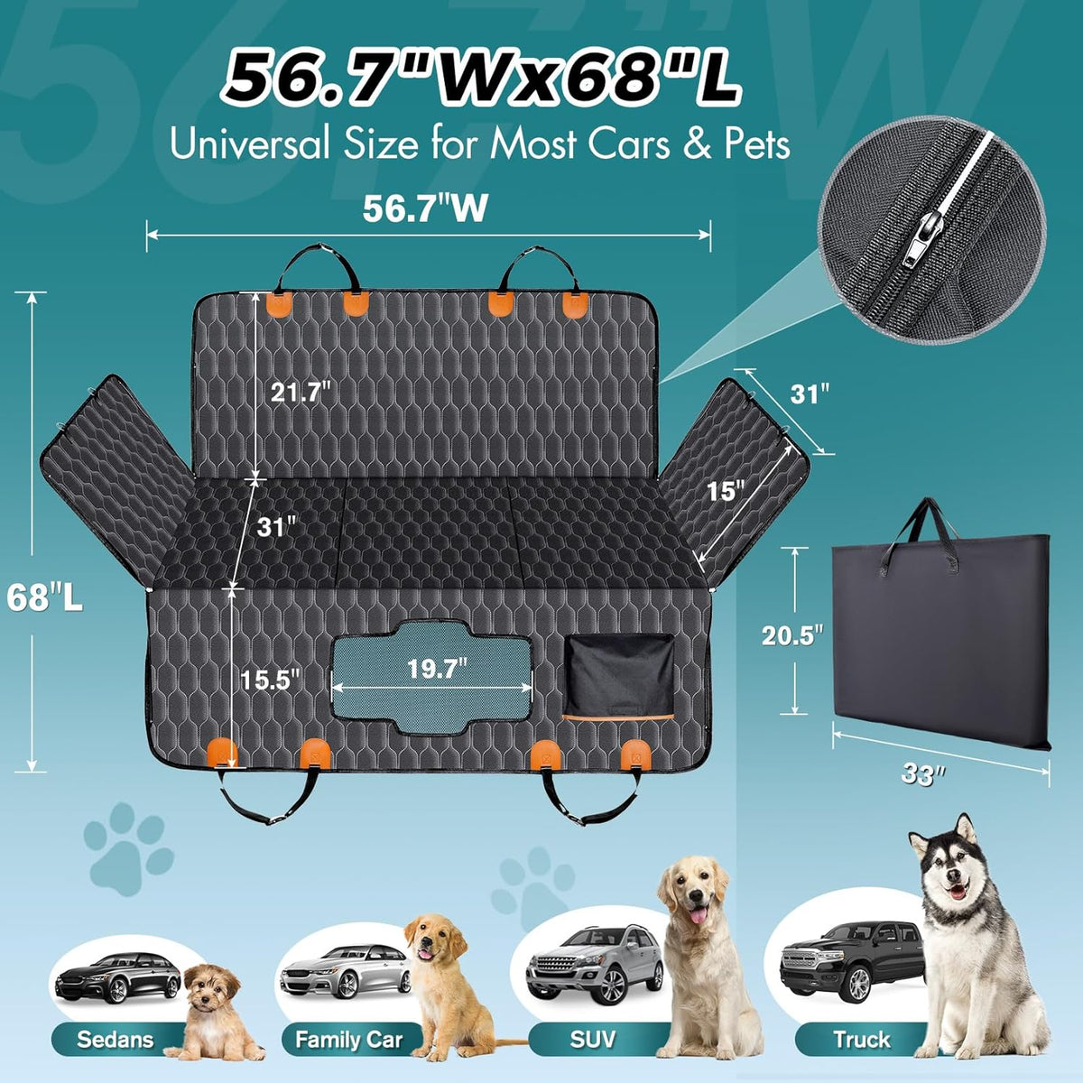 XL Back Seat Extender for Dogs-Supports 400lb,Waterproof Dog Car Seat Cover Hard