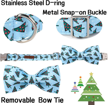 Unique Style Paws Christmas Day Dog Collar with Bow Christmas Tree Cotton Puppy Collars for Small