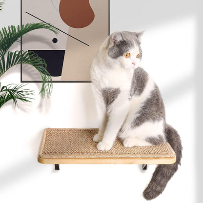 Cat Floating Wall Shelf with Scratching Mat, 1PC 9.7X16.6 Inch Large 1 Inch Thick Wood Cat Window
