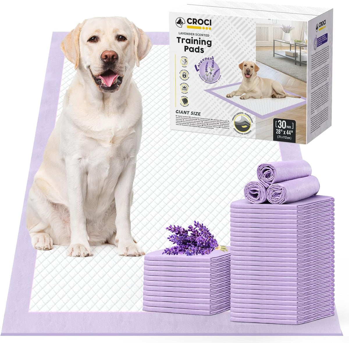 CROCI Dog Pads Extra Large 28x44in, Puppy Pads with Adhesive Tabs Super Absorbent Up to 12 Cups