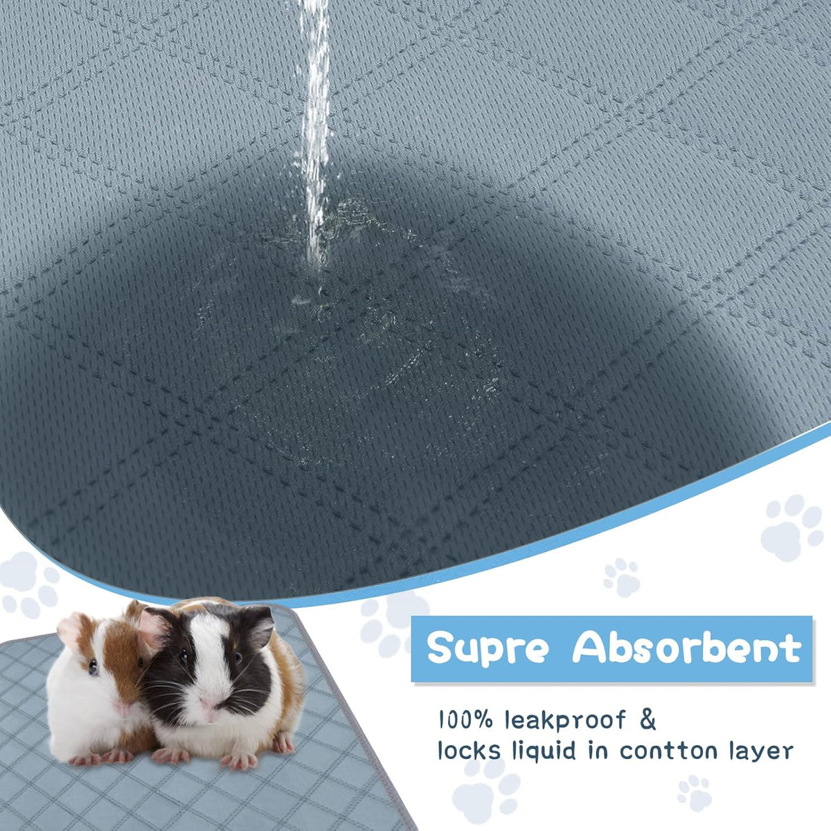 6 Packs Washable Guinea Pig Cage Liners, Waterproof Guinea Pig Pee Pads Reusable Absorbent Bedding