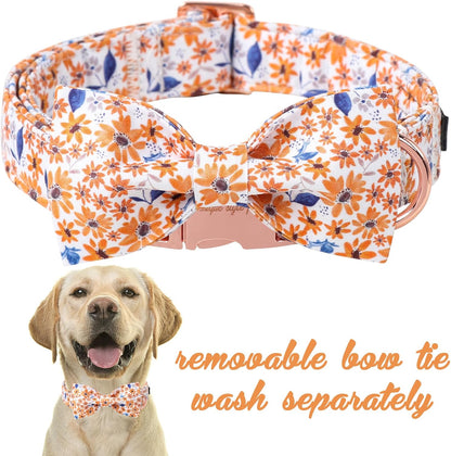 Unique Style Paws Autumn Leaf Collar with Bow Blue Leaf Flower Cotton Dog Collars for Small Medium