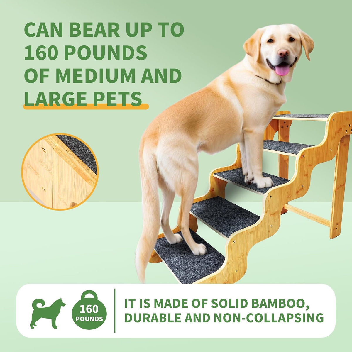 Dog Steps for Bed,24 Inches 5 Step Dog Stairs for Senior Pets to Get On 30 Inches High