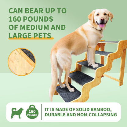 Dog Steps for Bed,24 Inches 5 Step Dog Stairs for Senior Pets to Get On 30 Inches High