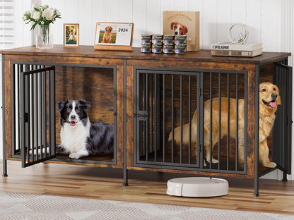 EasyCom 78 Inch Dog Crate Furniture for 2 Dogs, Extra Large Double Dog Cage Large Breed, XXL Thick