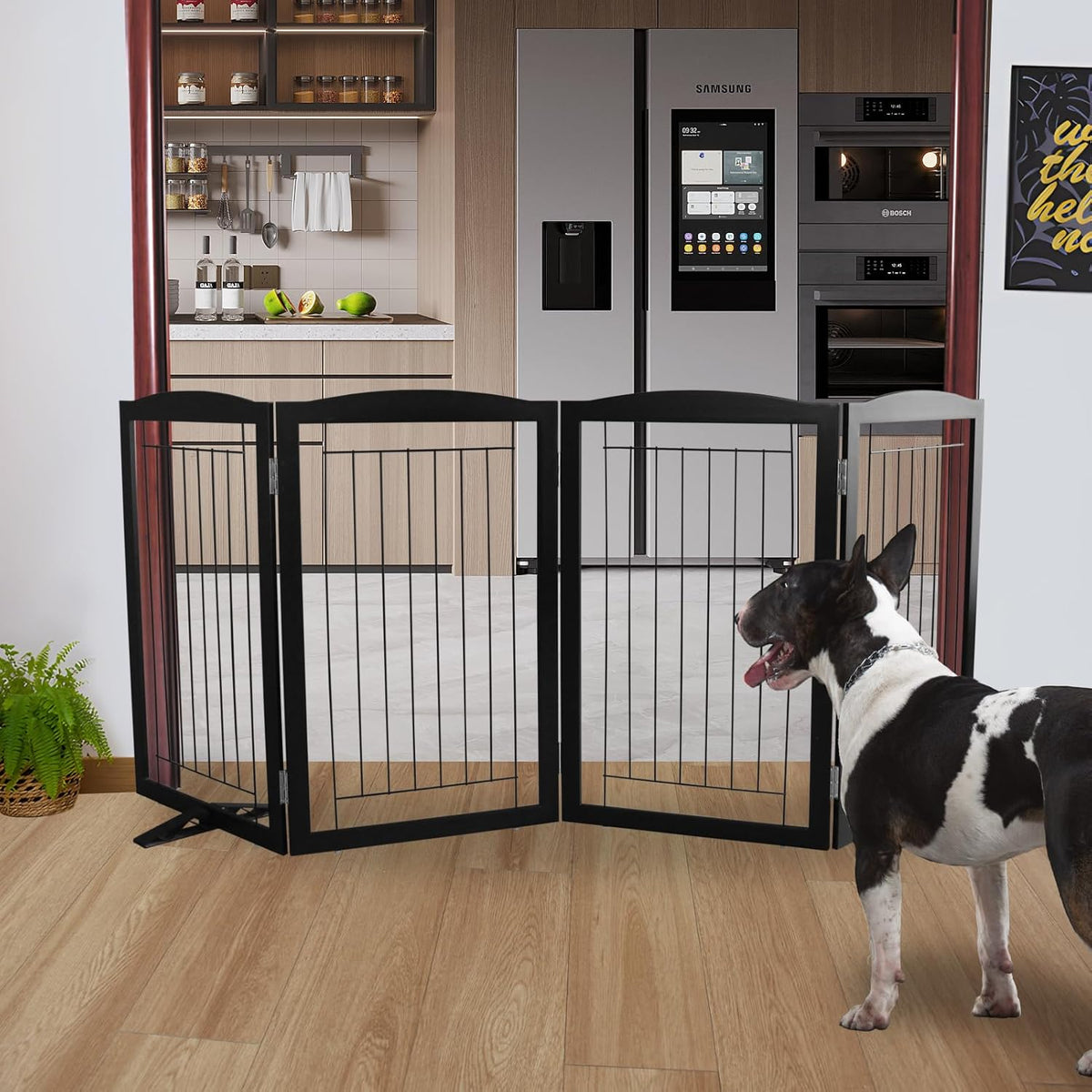 ZJSF Freestanding Dog Fence Indoor, Foldable Dog Gate for Doorways, Stairs or Hallways, Sturdy Wood