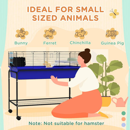 PawHut Two-Story Small Animal Cage Removable from Stand, Guinea Pig Cage with Shelf & Wheels, Pet