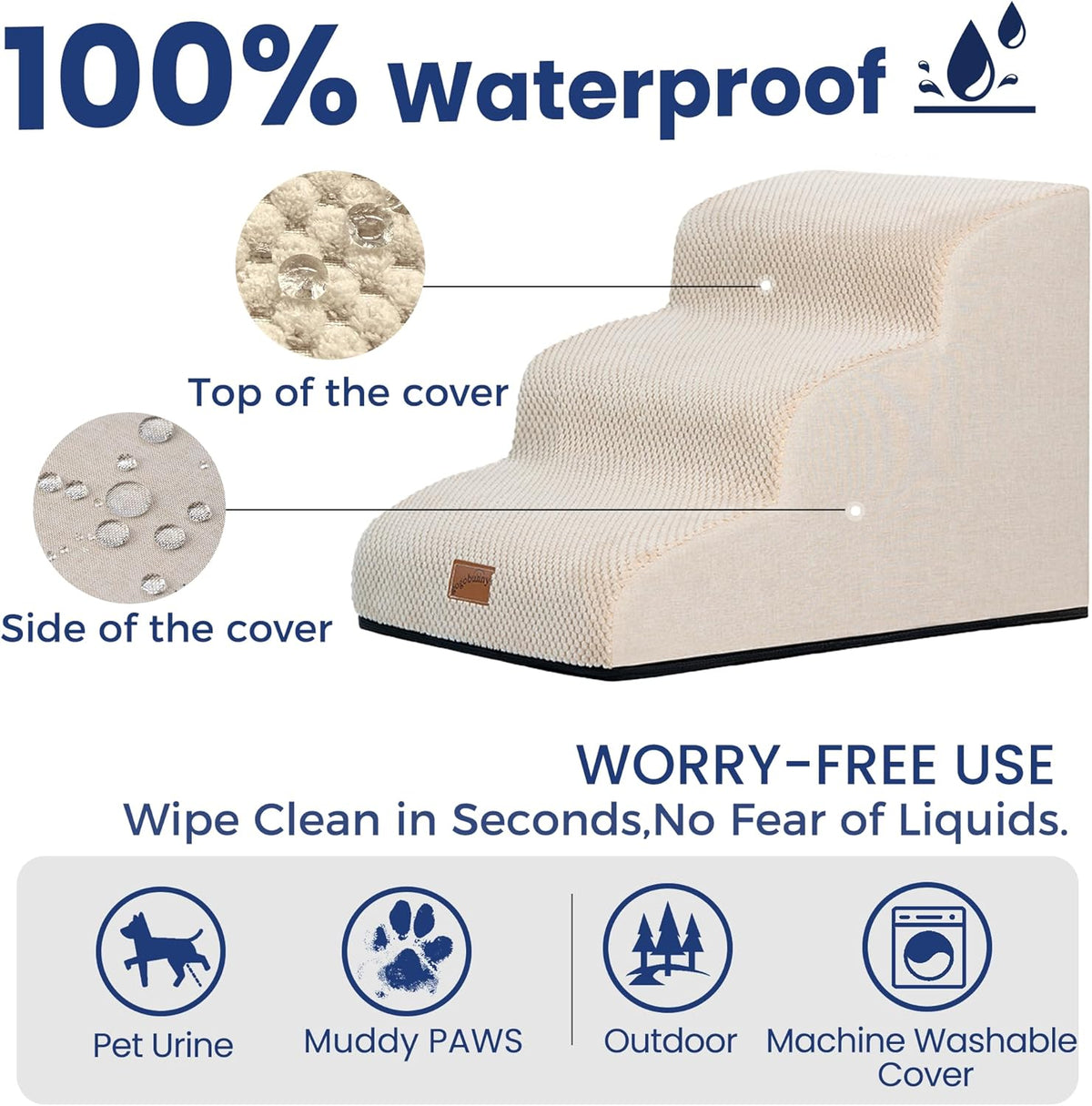 GoGoBunny Ramp Dog Stairs for Couch Sofa and Chair 15.7" H, 3-Step Pet Steps for Small Dogs and