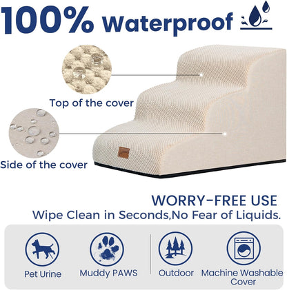 GoGoBunny Ramp Dog Stairs for Couch Sofa and Chair 15.7" H, 3-Step Pet Steps for Small Dogs and