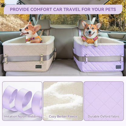 PETSFIT Dog Booster Car Seat, Soft Foam Cat Car Seat with Patented Safety Buckles, Storage Pockets