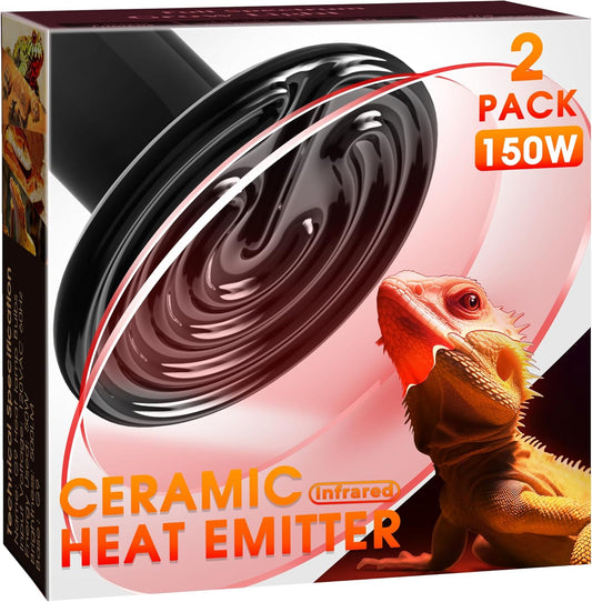 Ceramic Heat Emitter for Reptiles, 150W Heat Lamp Bulb, Ceramic Reptile Heat Bulb Black, No Light