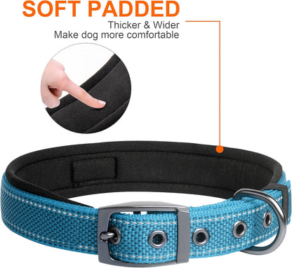 Fida Heavy Duty Dog Collar, Ultra Comfortable Soft Neoprene Padded, Adjustable Reflective Nylon Pet