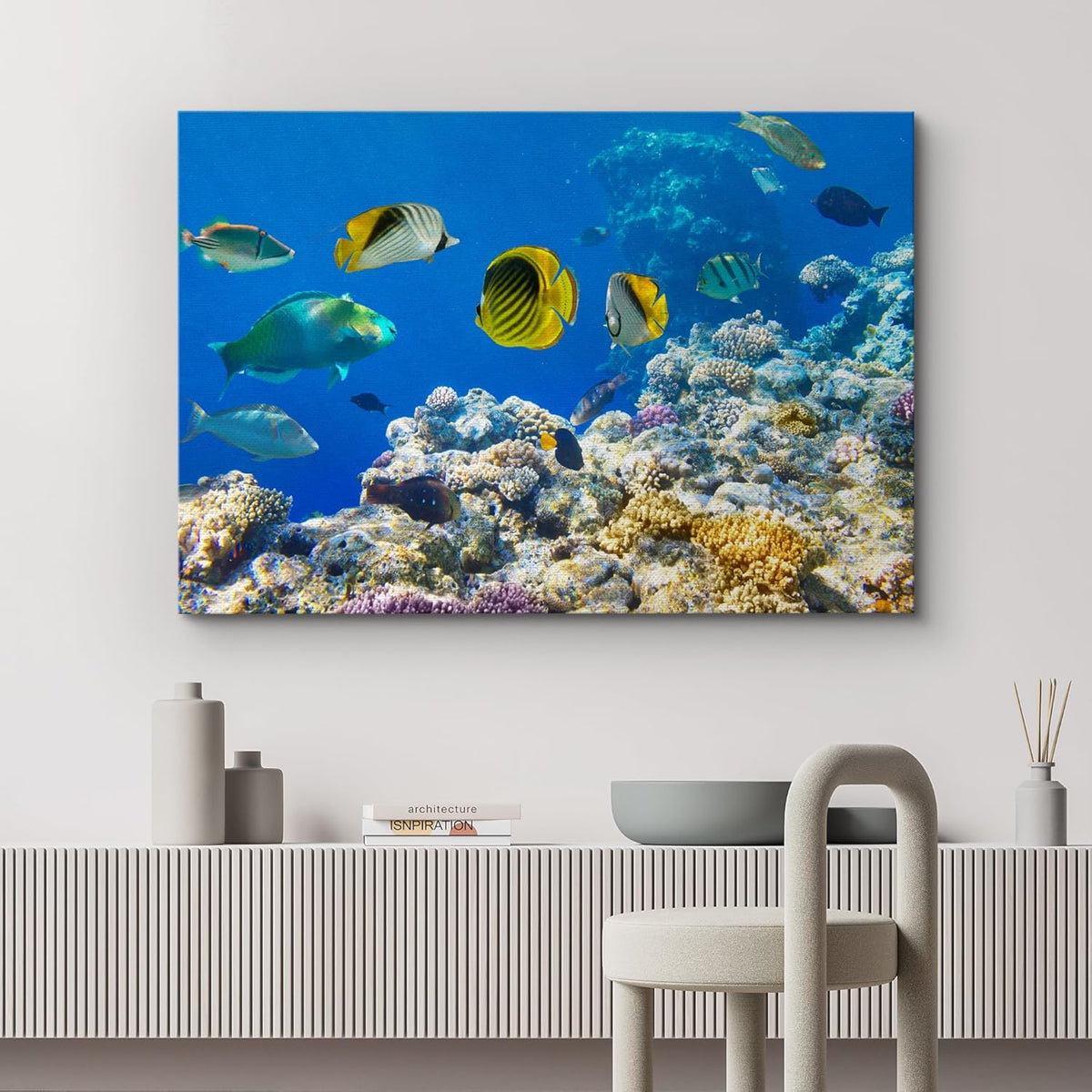 wall26 Canvas Print Wall Art Tropical Island Ocean Sea Fish Coral Reef Nature Animals Photography