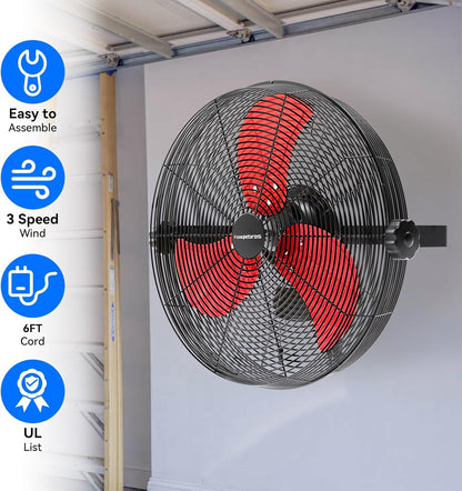 4580 CFM 18 inch High Velocity Wall Mounted Fan, 3-Speed Metal Fan with Sealed Motor, 360 Degree
