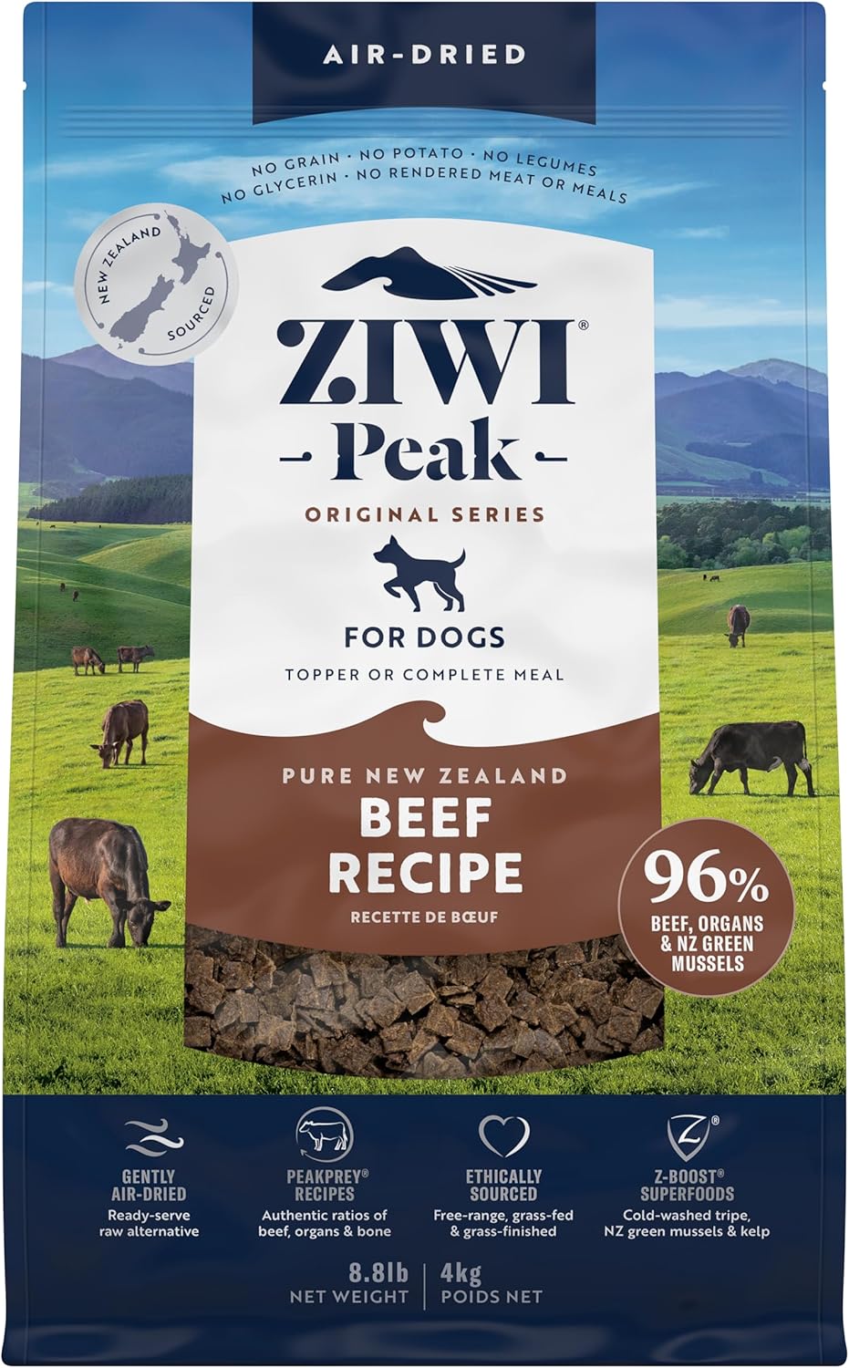 ZIWI Peak Air-Dried Dog Food – Beef - All Natural, High Protein, Grain Free, Limited Ingredient w/